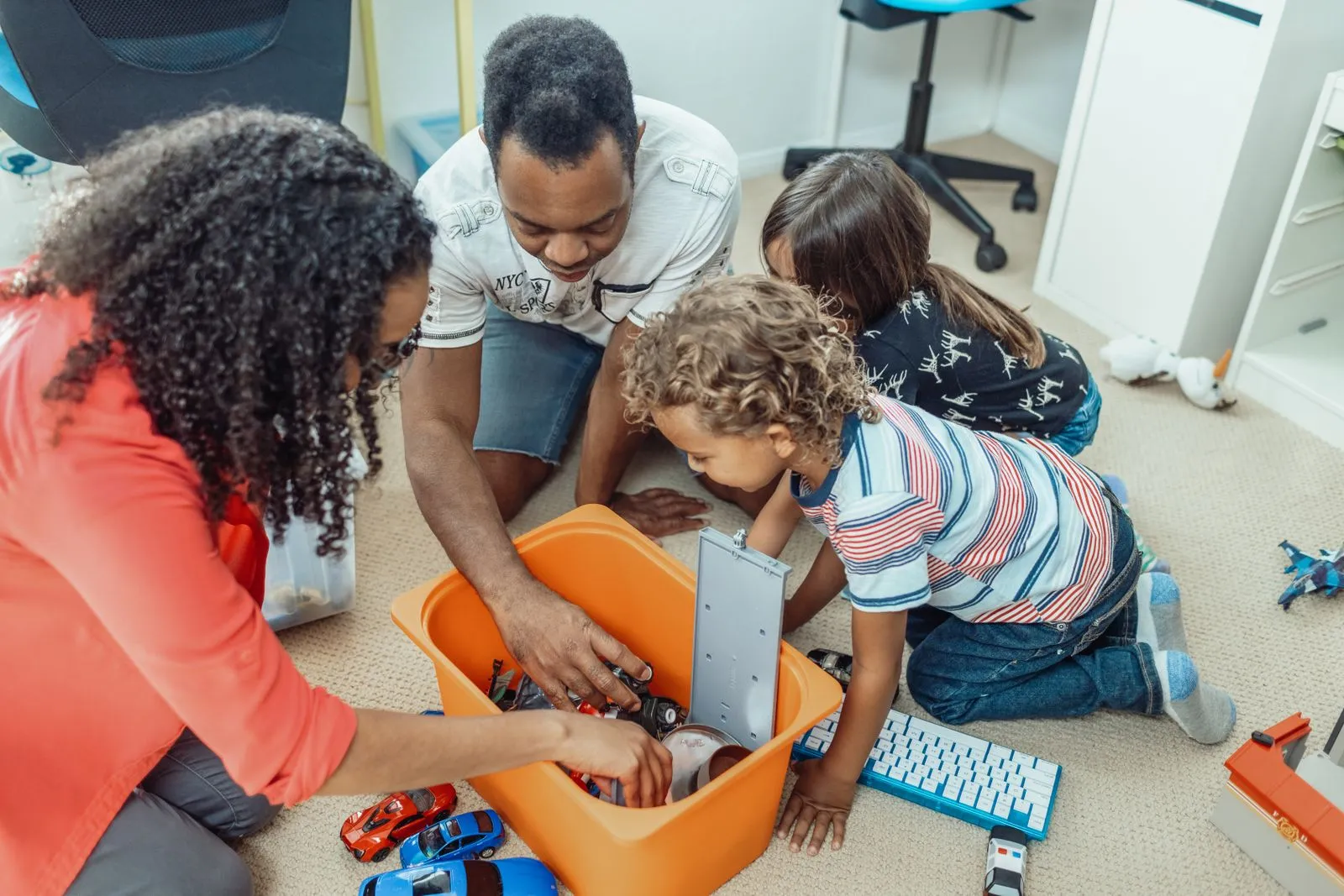 A family spending time together at home